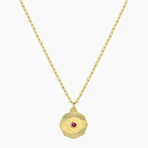 18K Gold Plated Ruby Birthstone Coin Necklace