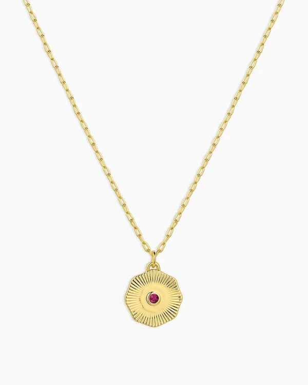 18K Gold Plated Ruby Birthstone Coin Necklace