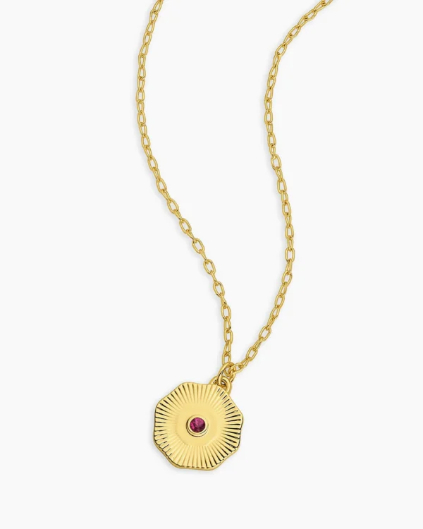18K Gold Plated Ruby Birthstone Coin Necklace