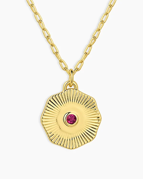 18K Gold Plated Ruby Birthstone Coin Necklace